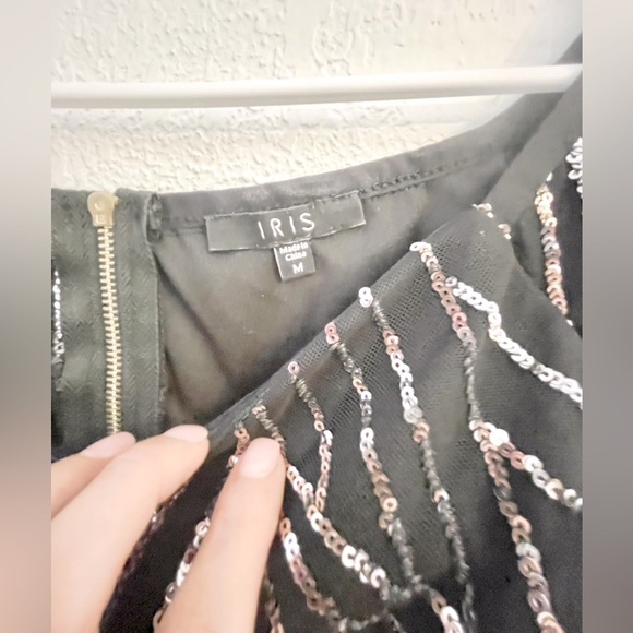 Iris // Sequined Off Shoulder Bodycon Mini Dress in Slate Black - Picture 3 of 5